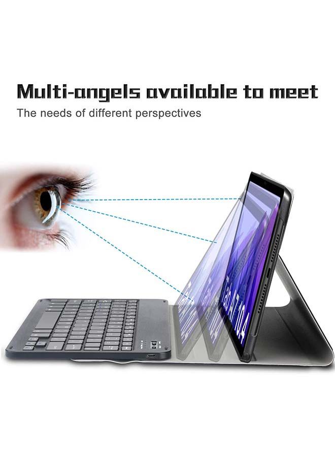 NIBEMINENT PU Leather Stand Cover With Wireless Keyboard For Galaxy Tab A7 Black  - Image 3