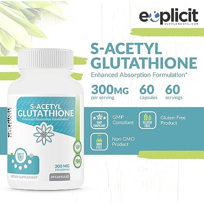 eXplicit Supplements S-Acetyl Glutathione SAG 300mg Per Dose, Acid-Resistant Caps, Made in The USA - 60 Capsules - Image 2