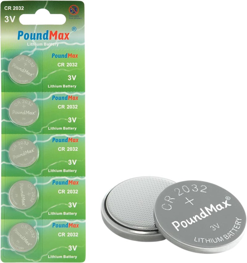 PoundMax CR2032 Lithium Coin Cell Battery - 5 Pack, 3V Long-Lasting Power for Watches, Calculators, and Toys - Image 1