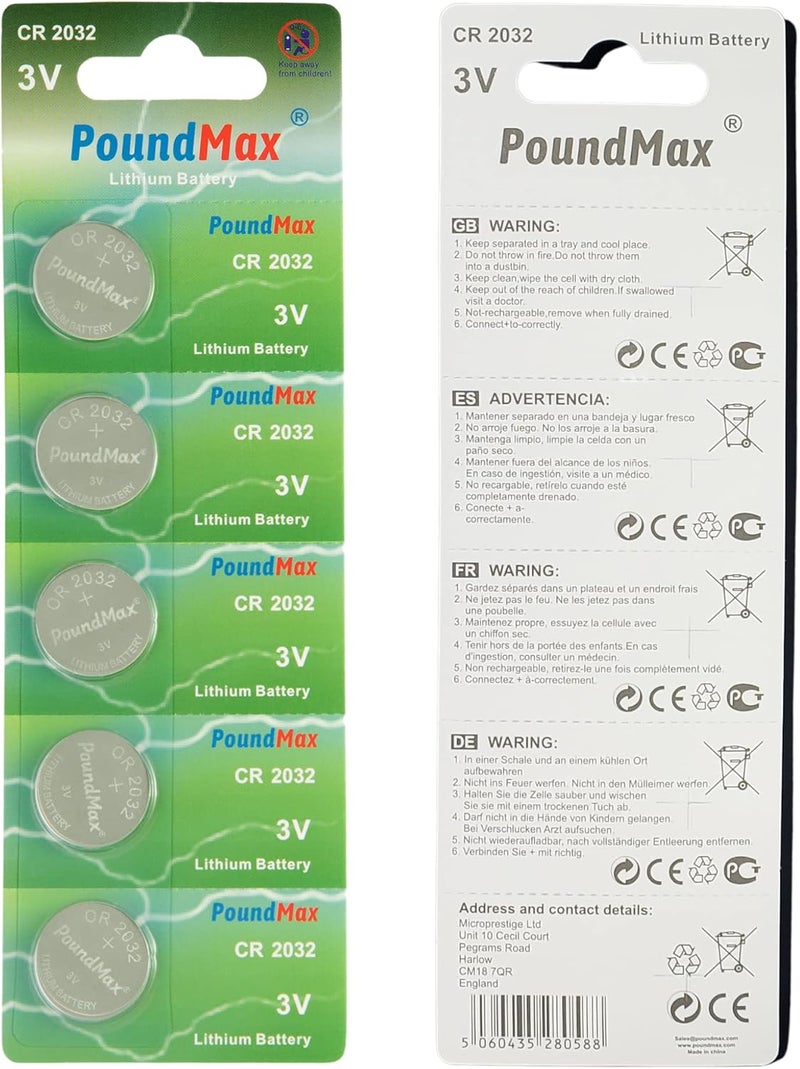 PoundMax CR2032 Lithium Coin Cell Battery - 5 Pack, 3V Long-Lasting Power for Watches, Calculators, and Toys - Image 4