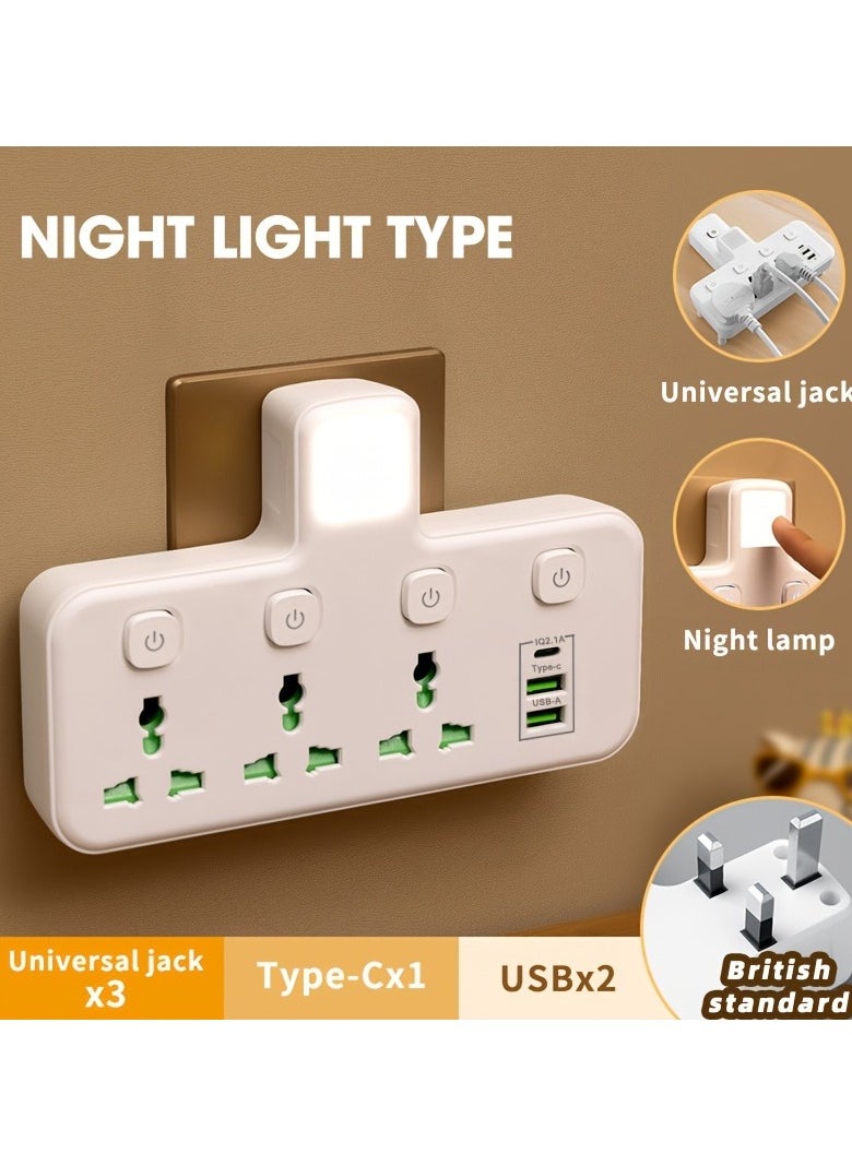 Generic British Standard Plug Wall-mounted Independent Switch Power Socket With 3 Sockets, 2 USB Ports, And 1 Type C, 2500W  - Image 1