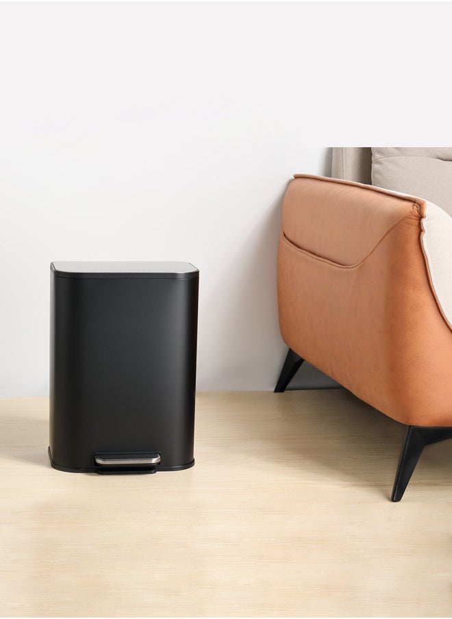 Trust - Stainless Steel Trash Bin 12L Black & Silver Anti-Fingerprint & Soft Close Lid - Image 1