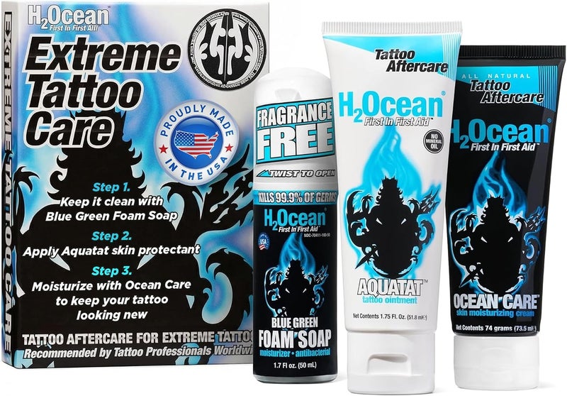 Global mainstream design picks Extreme Tattoo Care Complete Tattoo Aftercare Kit For Hard to Heal Tattoos, Including All Natural Moisturizing Blue Green Soap, Healing Aquatat Ointment, & Moisturizing Care Cream Simple practical structure - Image 1