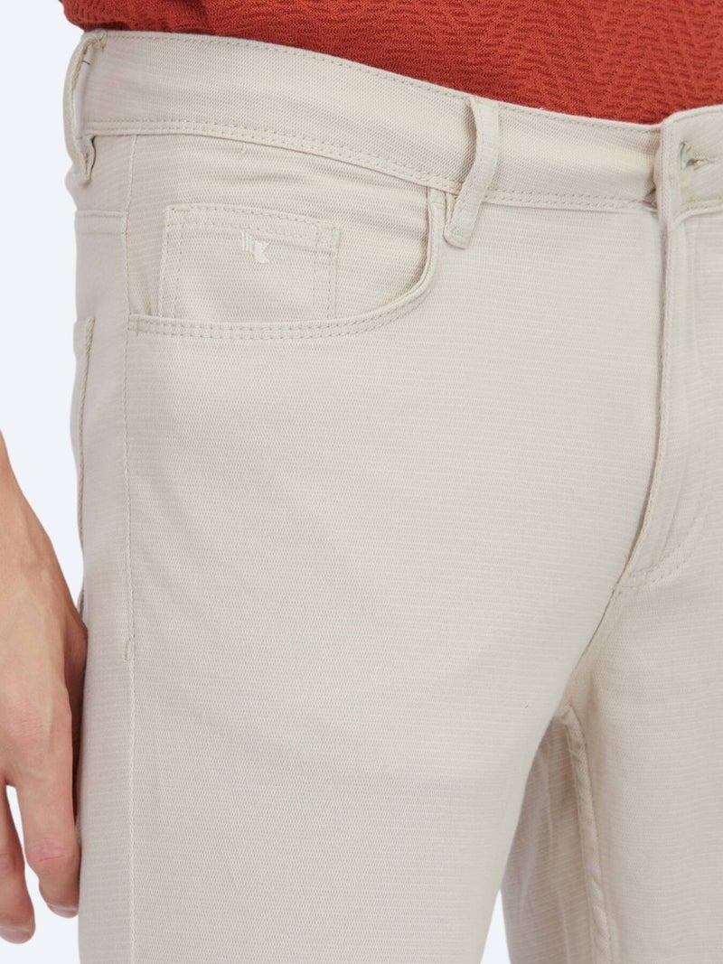Kip Beige Weaving Slim Fit Casual Cotton Blended Trousers - Image 5