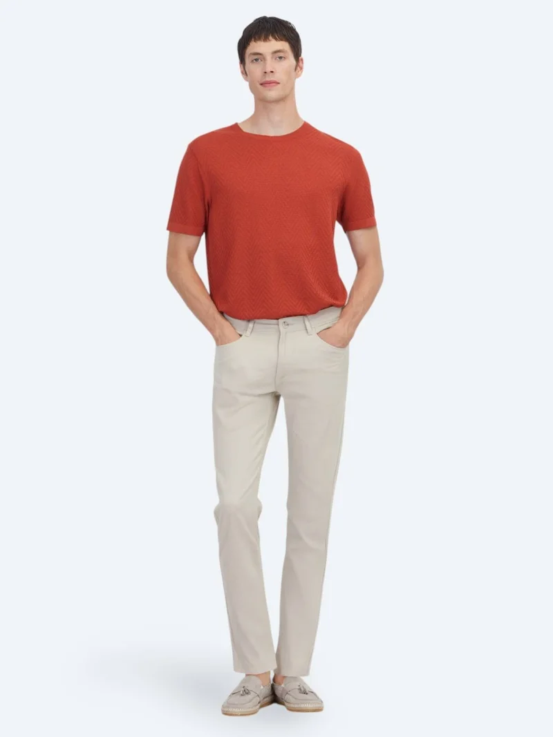 Kip Beige Weaving Slim Fit Casual Cotton Blended Trousers
