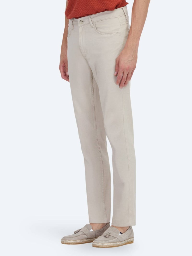 Kip Beige Weaving Slim Fit Casual Cotton Blended Trousers - Image 4