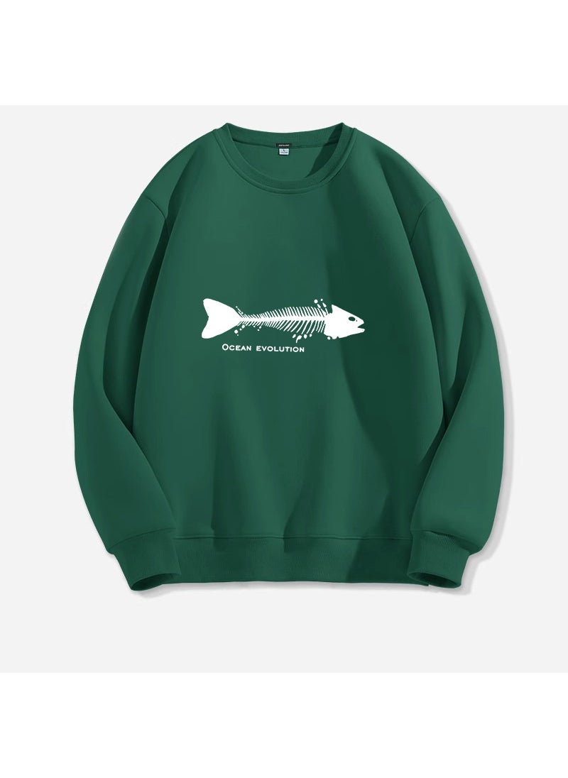 Generic Simple Mens Autumn/winter Round Neck Sweatshirt Fishbone Print Long Sleeve Pullover Top Trendy Casual Comfortable Wear Brown  - Image 3