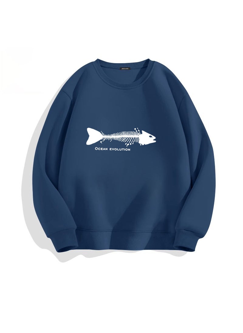 Generic Simple Mens Autumn/winter Round Neck Sweatshirt Fishbone Print Long Sleeve Pullover Top Trendy Casual Comfortable Wear Brown  - Image 2