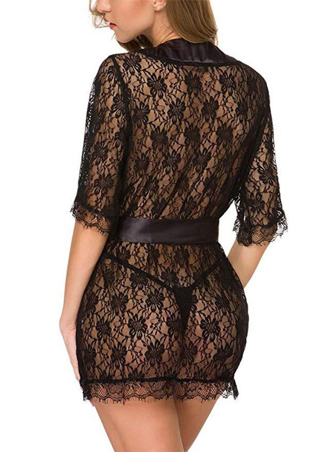 MARGOUN MARGOUN Women's Lace Kimono Robe Babydoll Lingerie Mesh Nightgown W396 - Image 5