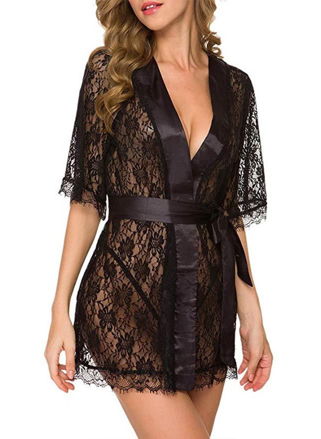 MARGOUN MARGOUN Women's Lace Kimono Robe Babydoll Lingerie Mesh Nightgown W396 - Image 2