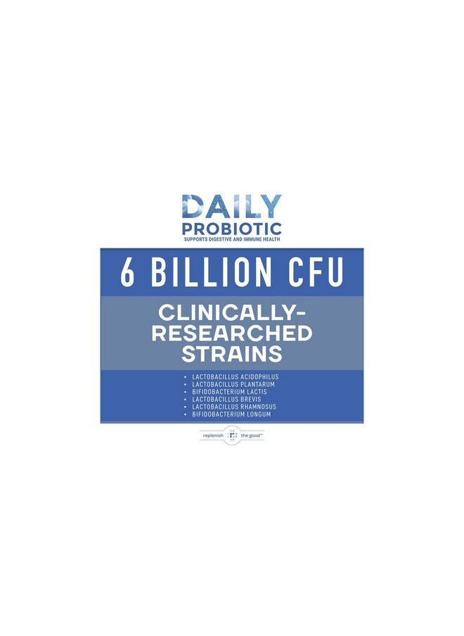 Replenish the Good - Daily Adults’ Probiotic ; Vegan Supplement W/ 6 Billion Cfu ; Supports Digestive Health ; Delivers 15X More Good Bacteria ; Relieves Gas Bloated Stomach & Acid Reflux ; 60 Pearls - Image 1