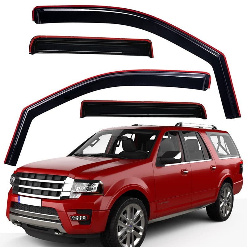 لجترونيك كليب أون الإضافي المتين في قناة فتحة نافذة السيارة يناسب 1997-2017 فورد إكسبيديشن 1998-2017 لينكولن نافيجيتور حماية من الأشعة فوق البنفسجية واقي مطر واقي ريح أصلي دخاني داكن 4 قطع