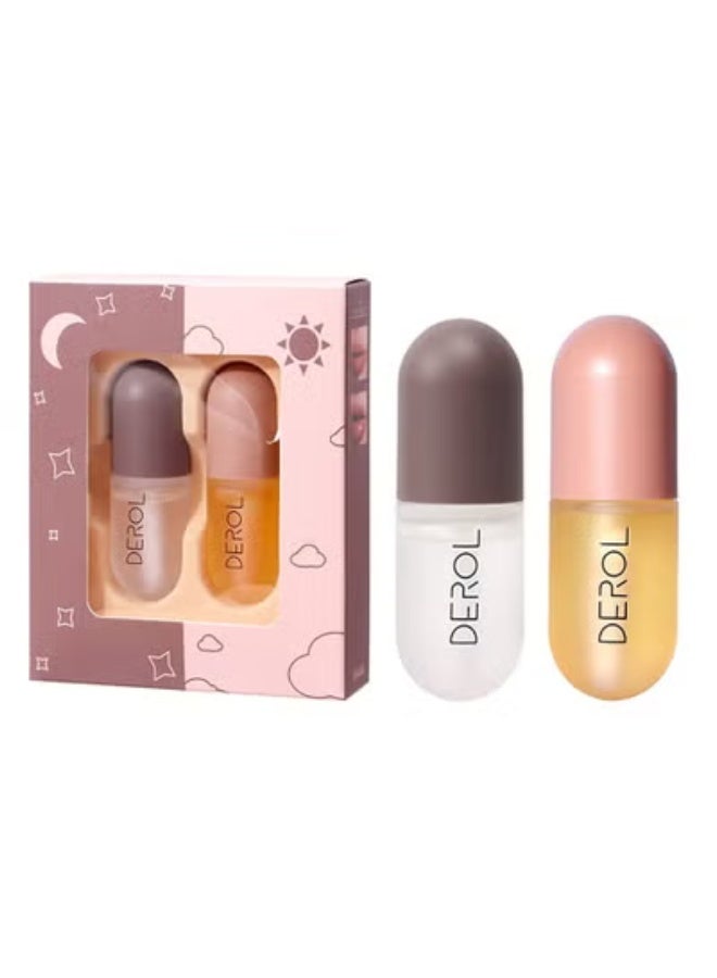 ديرول مجموعة من قطعتين مجموعة زيت تكبير الشفاه ليلاً ونهاراً - Image 1