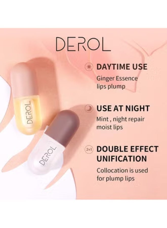ديرول مجموعة من قطعتين مجموعة زيت تكبير الشفاه ليلاً ونهاراً - Image 4