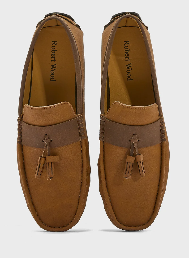 Robert Wood Tassel Detail Nubuck Loafers