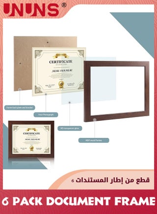 إطار مستند مقاس 8.5 × 11.7، مجموعة من 6 إطارات شهادة مستند، إطارات صور للحائط وسطح الطاولة، بني - view 2