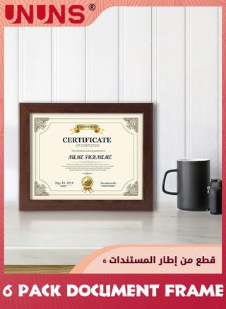 إطار مستند مقاس 8.5 × 11.7، مجموعة من 6 إطارات شهادة مستند، إطارات صور للحائط وسطح الطاولة، بني - view 3