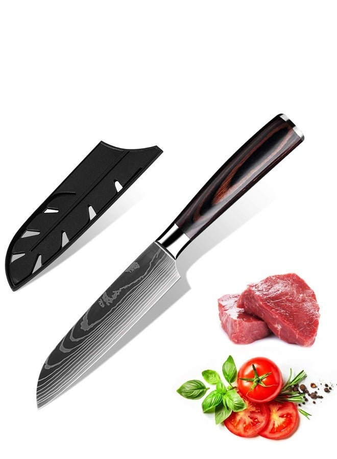 أوساويك سكين سانتوكو 5 بوصة، سكاكين المطبخ لتقطيع الفواكه النباتية، شرائح الفولاذ عالي الكربون، مقبض باكاوود (سكين سانتوكو 5 بوصة) - Image 1