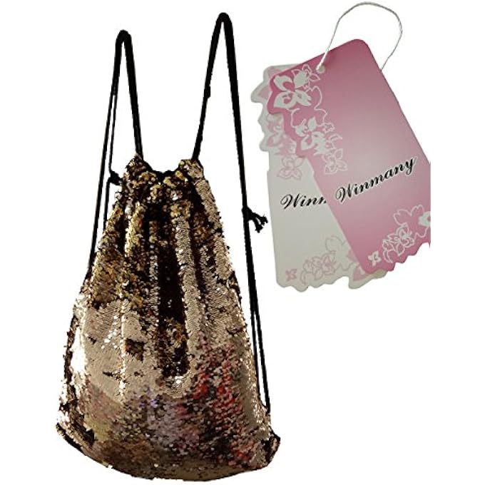 Winmany Mermaid Sequin Drawstring Backpack Glittering Outdoor Shoulder Bag Magic Reversible Glitter Drawstring Backpack Fashion Bling Shining Bag Sports Backpack Bag - Image 2