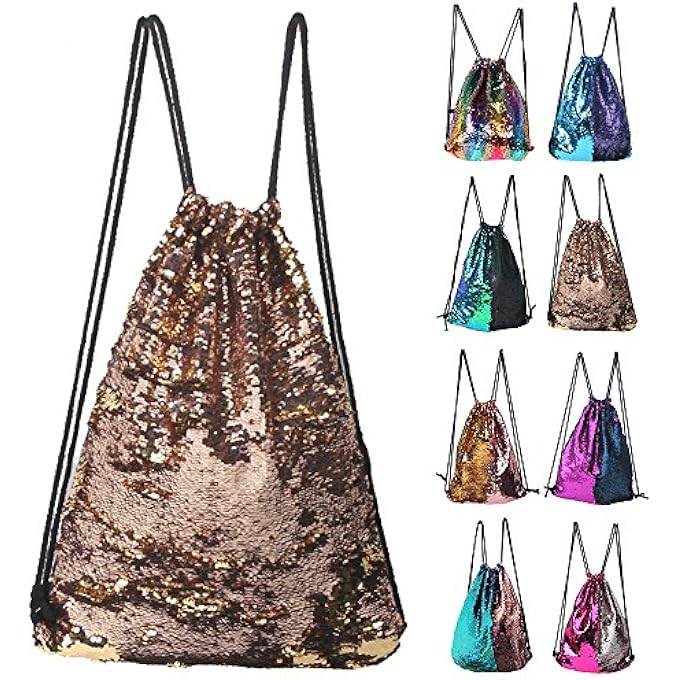 Winmany Mermaid Sequin Drawstring Backpack Glittering Outdoor Shoulder Bag Magic Reversible Glitter Drawstring Backpack Fashion Bling Shining Bag Sports Backpack Bag - Image 1