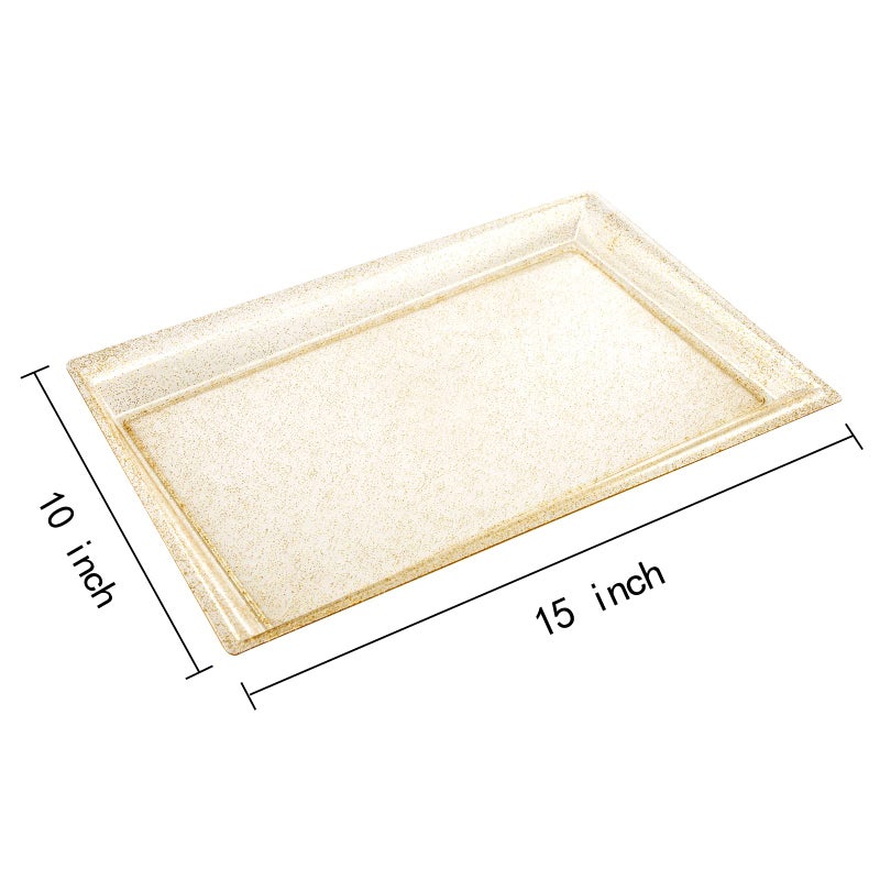 I00000 6 Pack Gold Glitter Plastic Serving Tray, 15" x 10" Crooked Food Trays, Clear Disposable Serving Platter for Parties, Weddings - Image 2