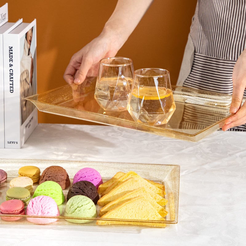 I00000 6 Pack Gold Glitter Plastic Serving Tray, 15" x 10" Crooked Food Trays, Clear Disposable Serving Platter for Parties, Weddings - Image 5