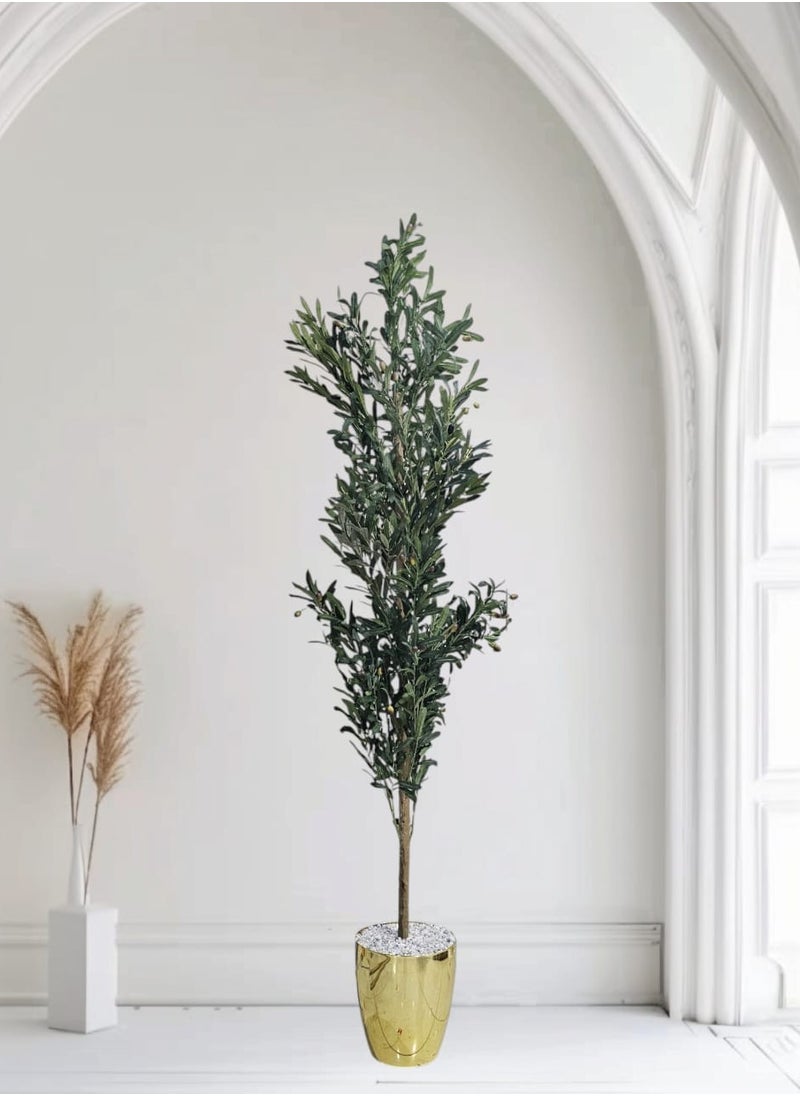 AL KHALDIYA Fruitful olive tree with a shiny golden pot, attractive design, make your home more elegant, 220 cm  - Image 1