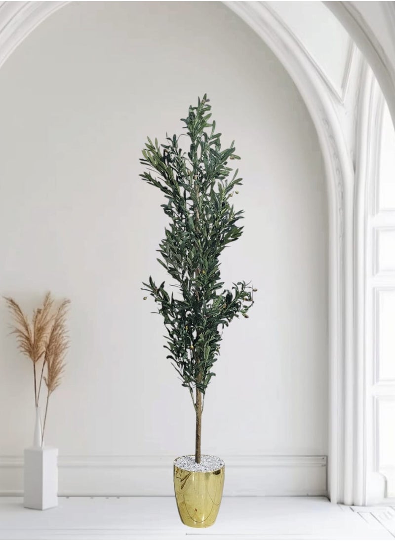 AL KHALDIYA Fruitful olive tree with a shiny golden pot, attractive design, make your home more elegant, 220 cm  - Image 2