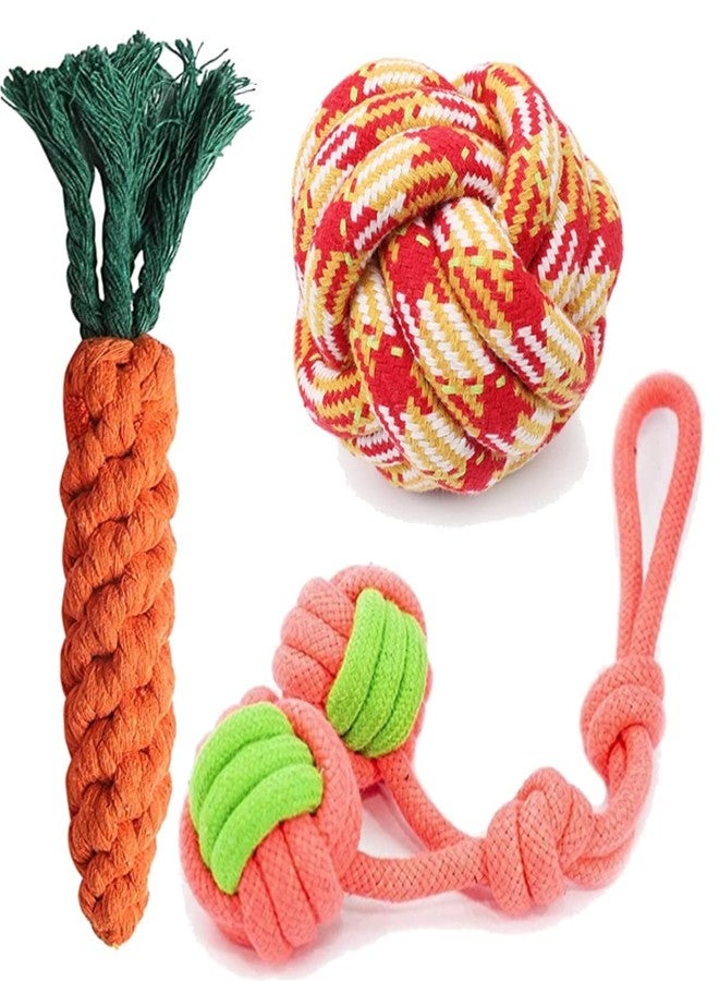Pups&Pets ألعاب متينة للجراء من Pups&Pets، لعبة مضغ أسنان الكلاب بمقبضين من الحبل، لعبة كرة من حبل قطني لتنظيف اللثة، لعبة جزرة للمضغ للكلاب الصغيرة والمتوسطة الحجم - Image 1