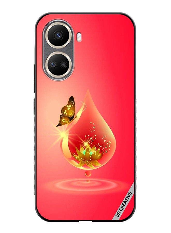 VR CREATIVE Protective Case Cover For Huawei Nova 10 SE Golden Butterfly Red Waterdrop Design Multicolour - Image 1
