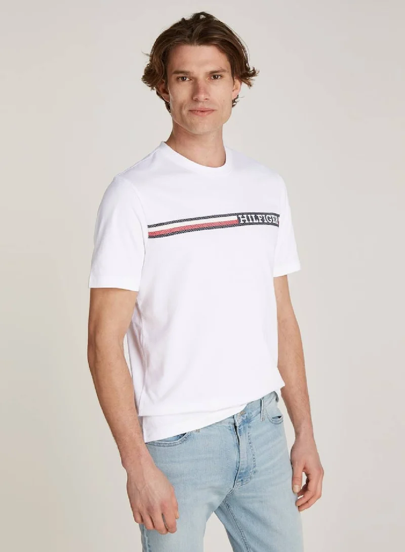 TOMMY HILFIGER Men's Chest Stripe Short Sleeve T-Shirt - Cotton, White