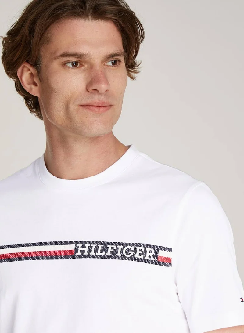 TOMMY HILFIGER Men's Chest Stripe Short Sleeve T-Shirt - Cotton, White