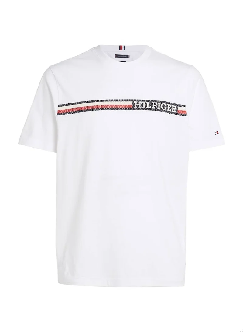 TOMMY HILFIGER Men's Chest Stripe Short Sleeve T-Shirt - Cotton, White