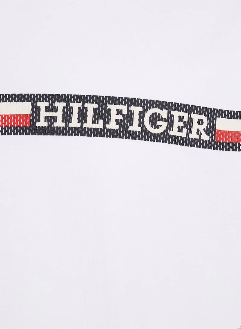 TOMMY HILFIGER Men's Chest Stripe Short Sleeve T-Shirt - Cotton, White