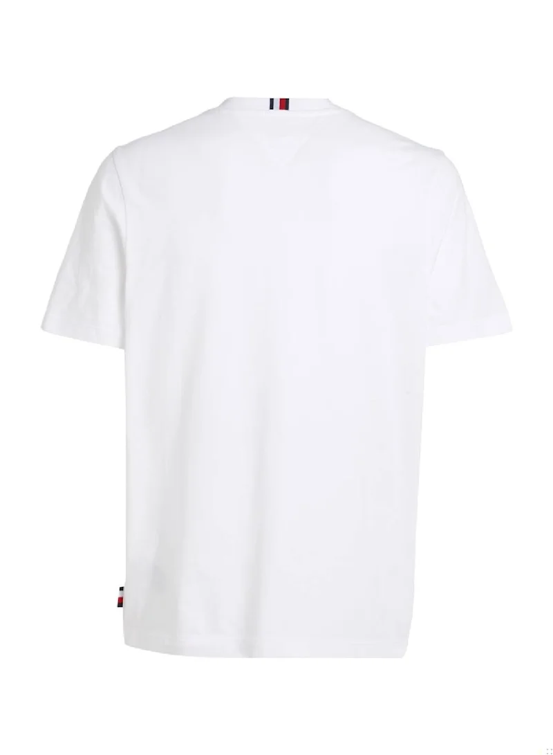 TOMMY HILFIGER Men's Chest Stripe Short Sleeve T-Shirt - Cotton, White