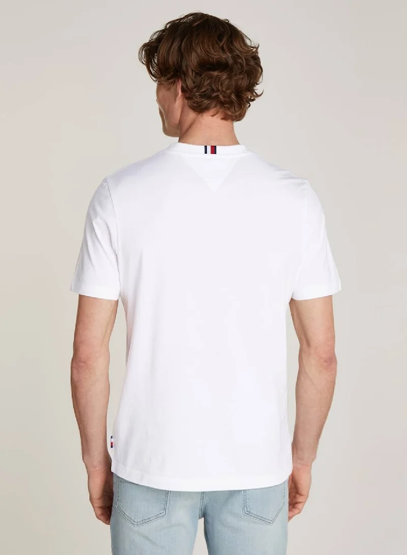 TOMMY HILFIGER Men's Chest Stripe Short Sleeve T-Shirt - Cotton, White