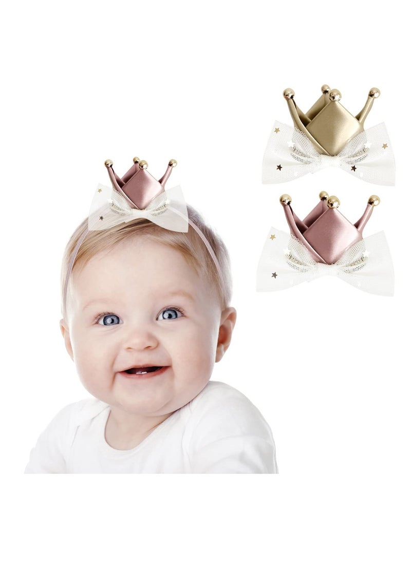 KASTWAVE - Baby Photography Headband Props, Princess Tiara Crown Birthday Hat for Baby Girl Infant Toddler Bow Crown Tiara Headband Wedding Prom Party Hat for Women(Gold, Pink) - Image 1