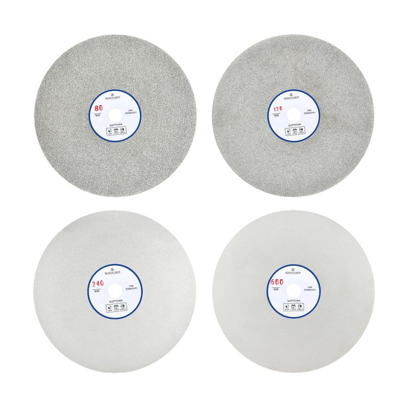SCOTTCHEN Diamond Flat Lap Wheel 6" x 1/2" Arbor Grinding Sanding Disc Lapping Polishing Disc,80/120/240/600 Grit-4pcs - Image 1