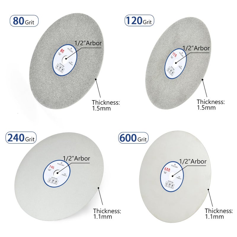 SCOTTCHEN Diamond Flat Lap Wheel 6" x 1/2" Arbor Grinding Sanding Disc Lapping Polishing Disc,80/120/240/600 Grit-4pcs - Image 2