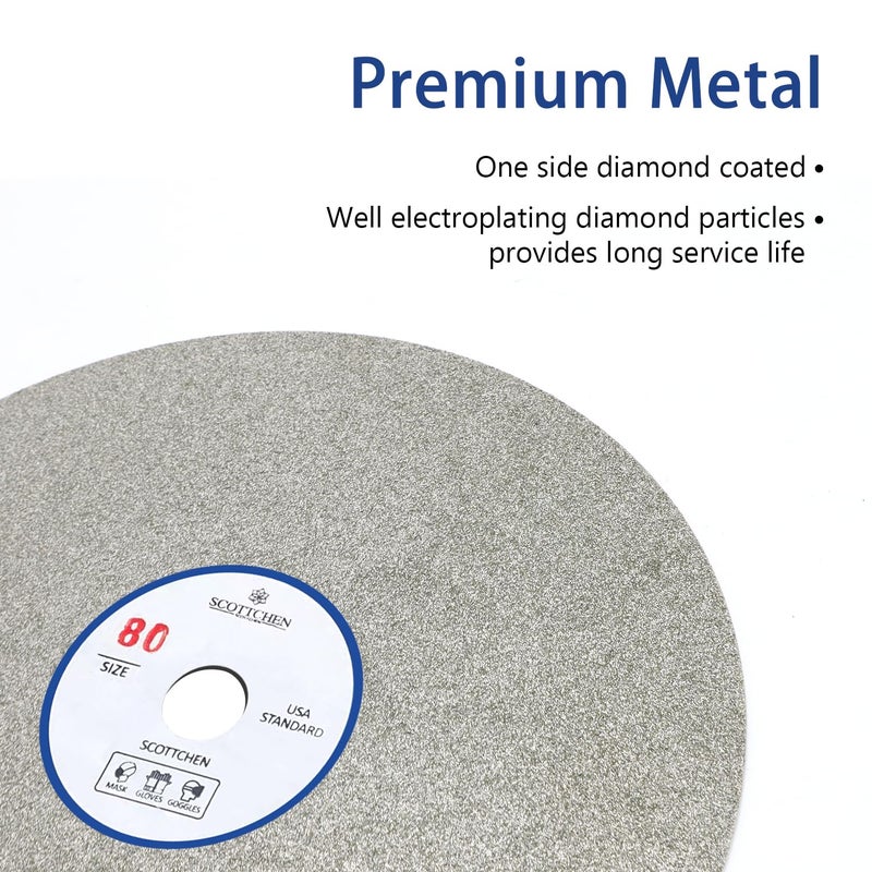 SCOTTCHEN Diamond Flat Lap Wheel 6" x 1/2" Arbor Grinding Sanding Disc Lapping Polishing Disc,80/120/240/600 Grit-4pcs - Image 3