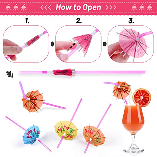 Paxcoo 50pc Umbrella Straws for Cocktails, Tropical Hawaiian Luau Party Decorations (Assorted Colors) - Image 5