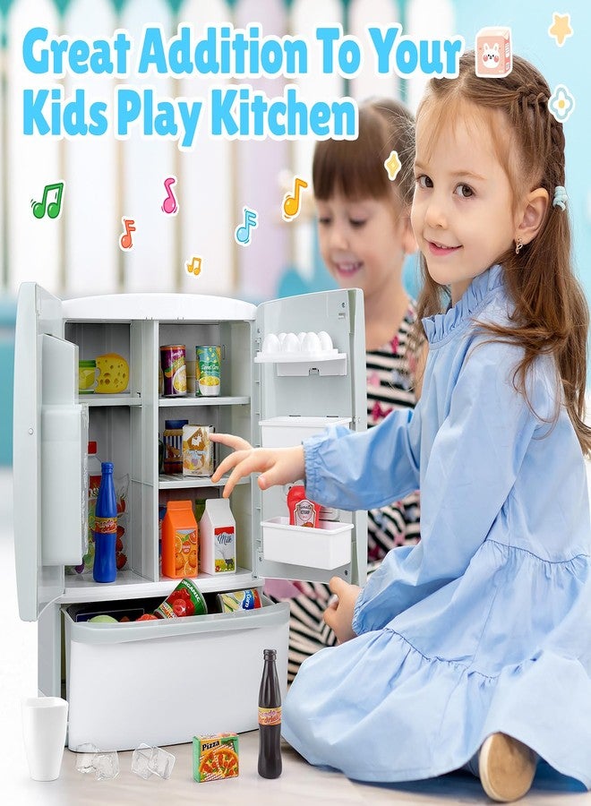 PLAY Refrigerator Toy Fridge with Ice Dispenser, Kids Pretend Play Kitchen Accessories with Toy Food Drink Bottles Milk Cans, Play Kitchen Appliances Set for Girls Age 3+, White - Image 4