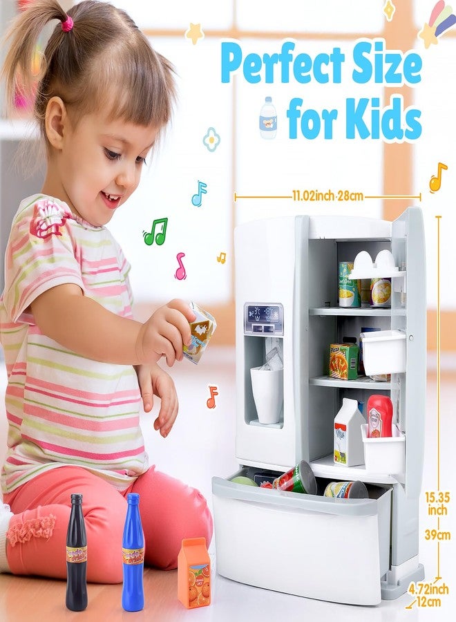 PLAY Refrigerator Toy Fridge with Ice Dispenser, Kids Pretend Play Kitchen Accessories with Toy Food Drink Bottles Milk Cans, Play Kitchen Appliances Set for Girls Age 3+, White - Image 2