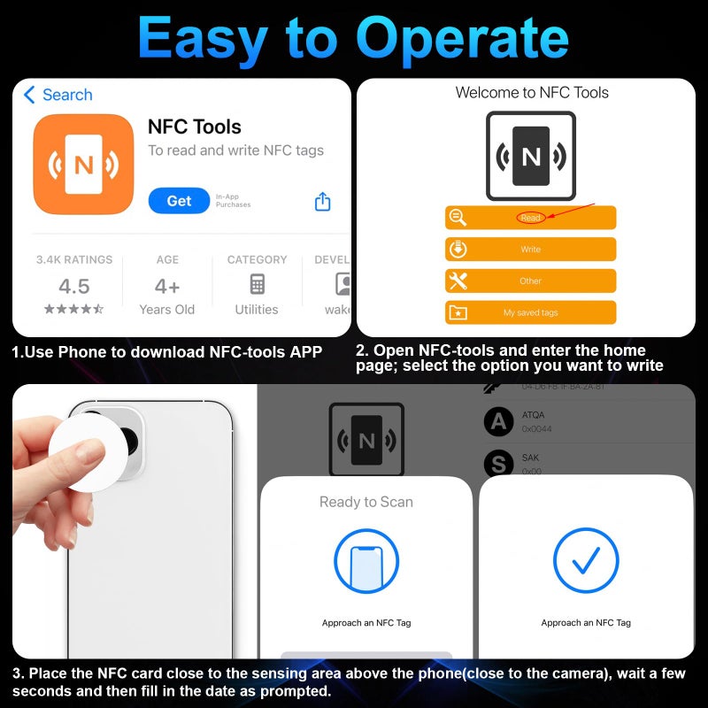 Prudiut 30 قطعة ملصقات NFC لاصقة شريحة 1 بوصة علامات NFC قابلة لإعادة الكتابة 504 بايت متوافقة مع Ntag 215 TagMo و Amiibo وأجهزة الهواتف المحمولة المدعومة بتقنية NFC - Image 3