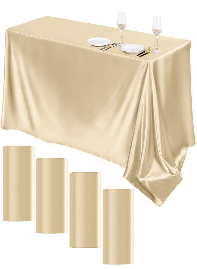 TURSTIN 4 Packs Champagne Satin Tablecloth 102 x 58 Inch Overlay Satin Table Cover Rectangle Bright Silk Tablecloth Smooth Fabric Table Decoration for Wedding Banquet Party Events - Image 1