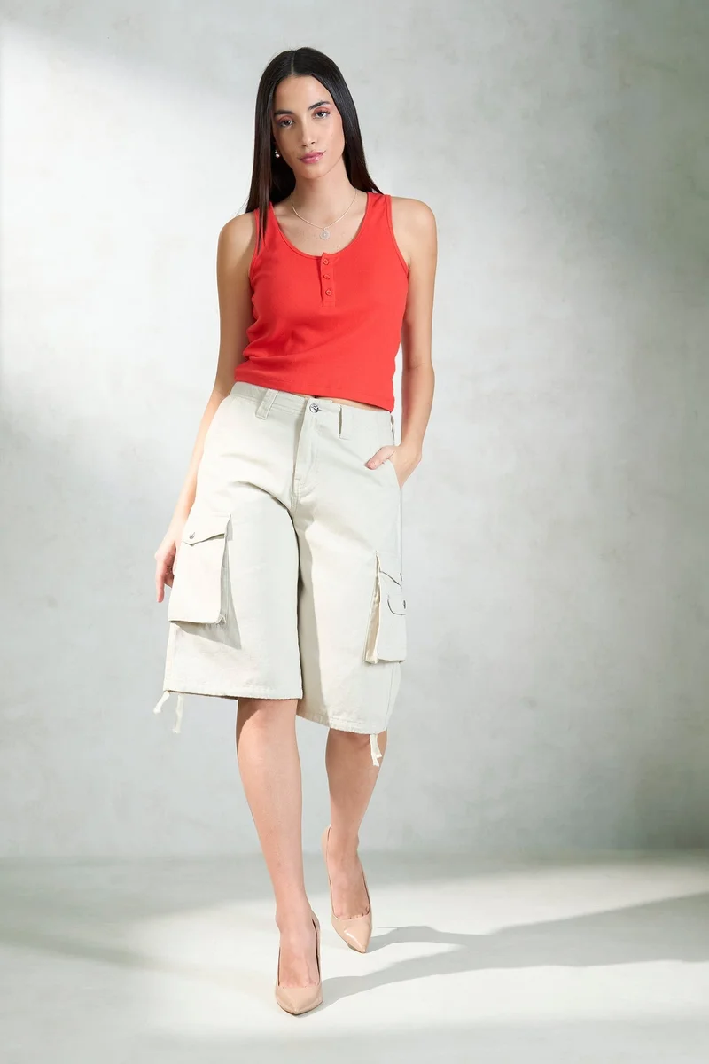 Virgio VIRGIO 100% Cotton Fiery Red Sleeveless Scoop Top