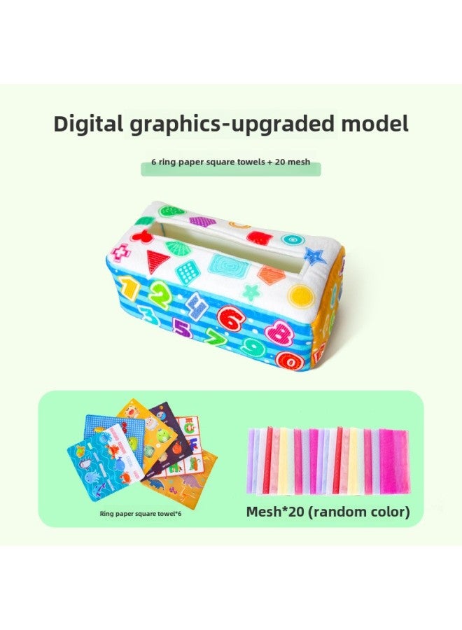 Baby's Tear Tissue Box Paper Tipping Toy Baby Learning Finger Paper Tipping Exercise Soothing Early Education Cloth Book-Color:Digital Graphics +6 Ring Paper Square Towel +20 Gauze Towel - Image 1