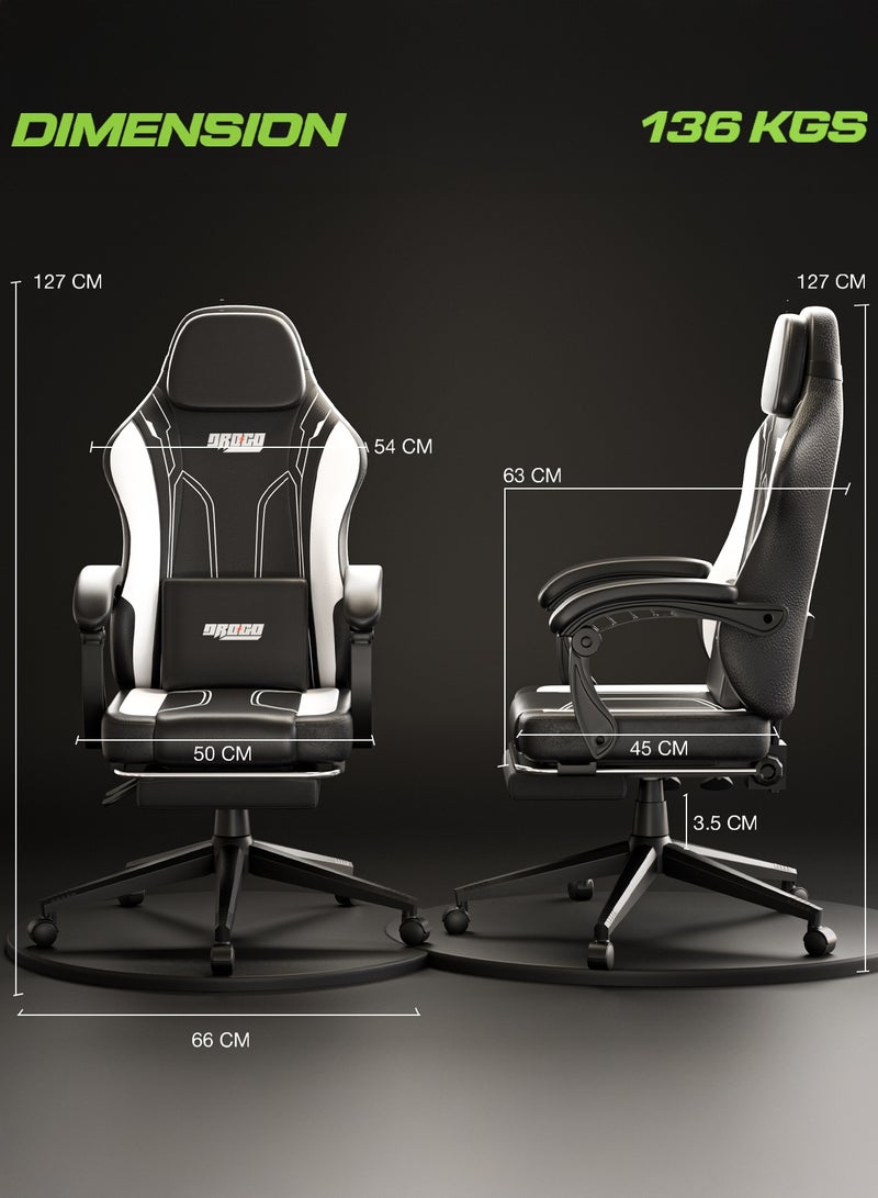 DROGO Onyx Premium Ergonomic Gaming Chair, Video Game Chair with Linkage Armrest, Footrest & Adjustable Seat Computer Chair with PU Leather, Head & Massager Lumbar Pillow Home & Office Chair with Recline Black White  - Image 4