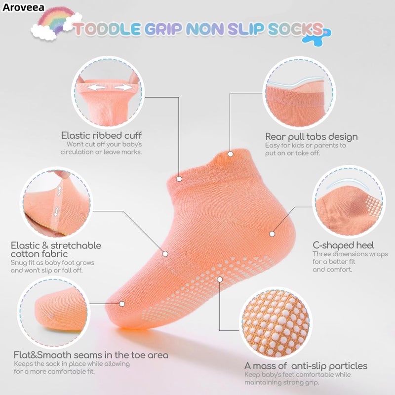 Aroveea Baby Toddler Socks Grip Non Slip Boys Girls Cotton 12 Pack for 3-5T Kids Ankle Cute Socks 6M-7Years - Image 3