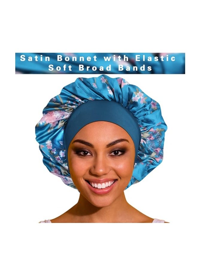 YOMA 4 Pack Breathable Jumbo Silk Bonnet with Elastic Soft Band, Silk Sleep Caps for Women, Silk Hair Wrap for Sleeping and Curly Hair, Women Long Curly Braid Hair (Black, Pink, Blue and Red)  - Image 2